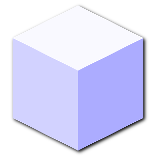 a solid white isometric cube with slight blue lighting and a black drop shadow